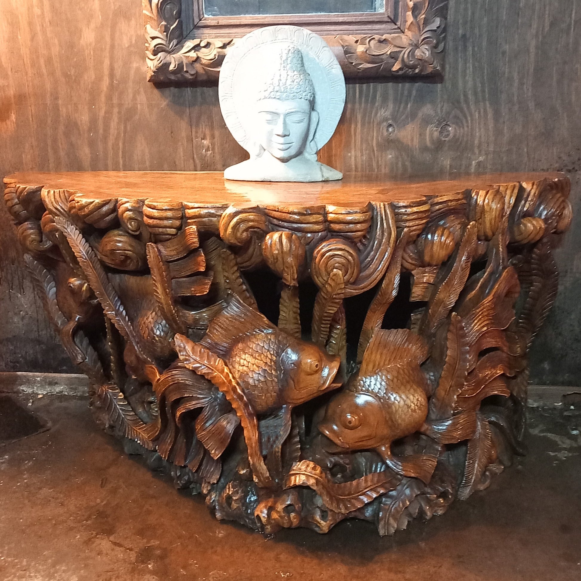 Teak rootwood side table with carvings
